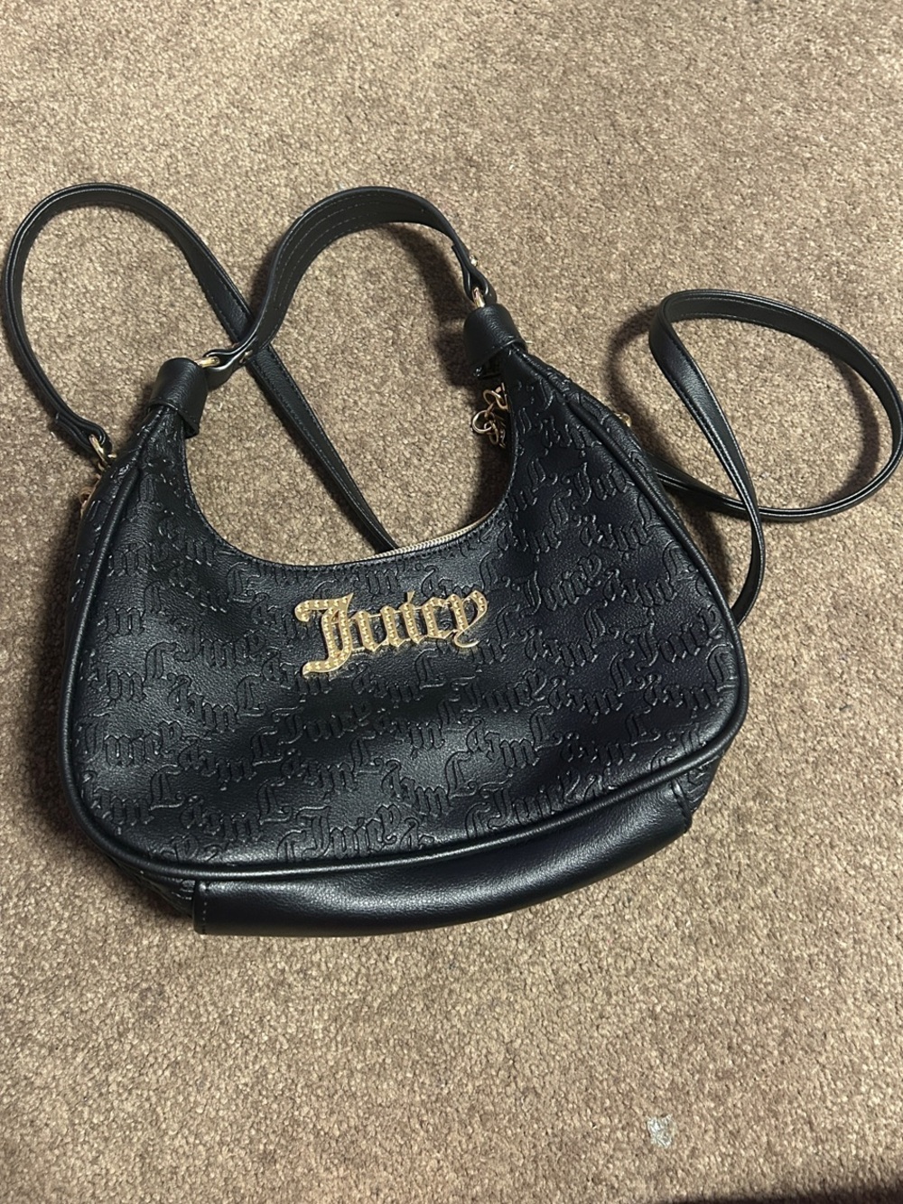 Juicy Couture Black Embossed Logo Shoulder Bag with Gold Script